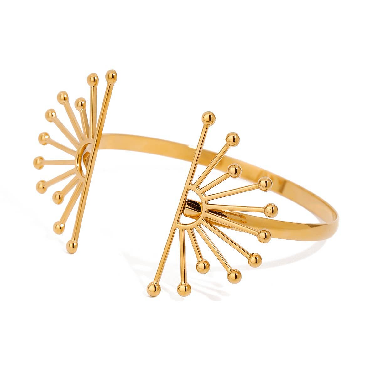 BOLD 18K GOLD FLOWER CUFF BRACELET NO FADE_CWAJE4756