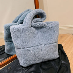 Winter Checkered Lamb Wool Shoulder Plush Bag_Cwab3912