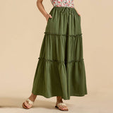 HIGH WAIST ELASTIC MAXI SKIRT WITH ADJUSTABLELACES_CWBSS0418