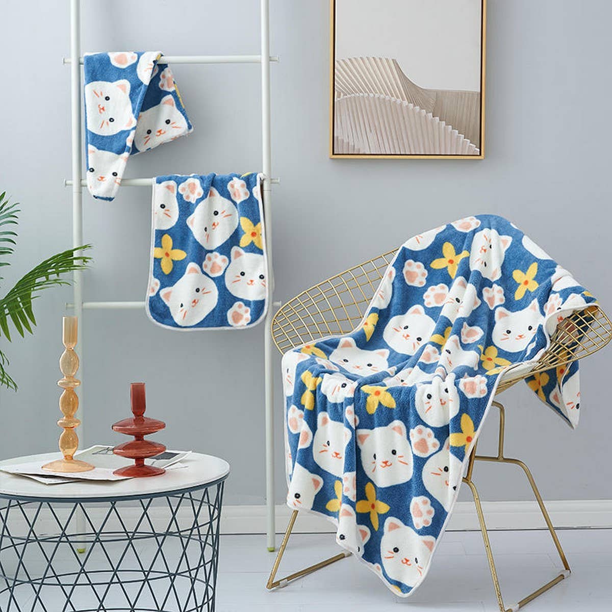 CORAL FLEECE PRINTED SHOWER CAP TOWEL BATH TOWEL_CWMM2326