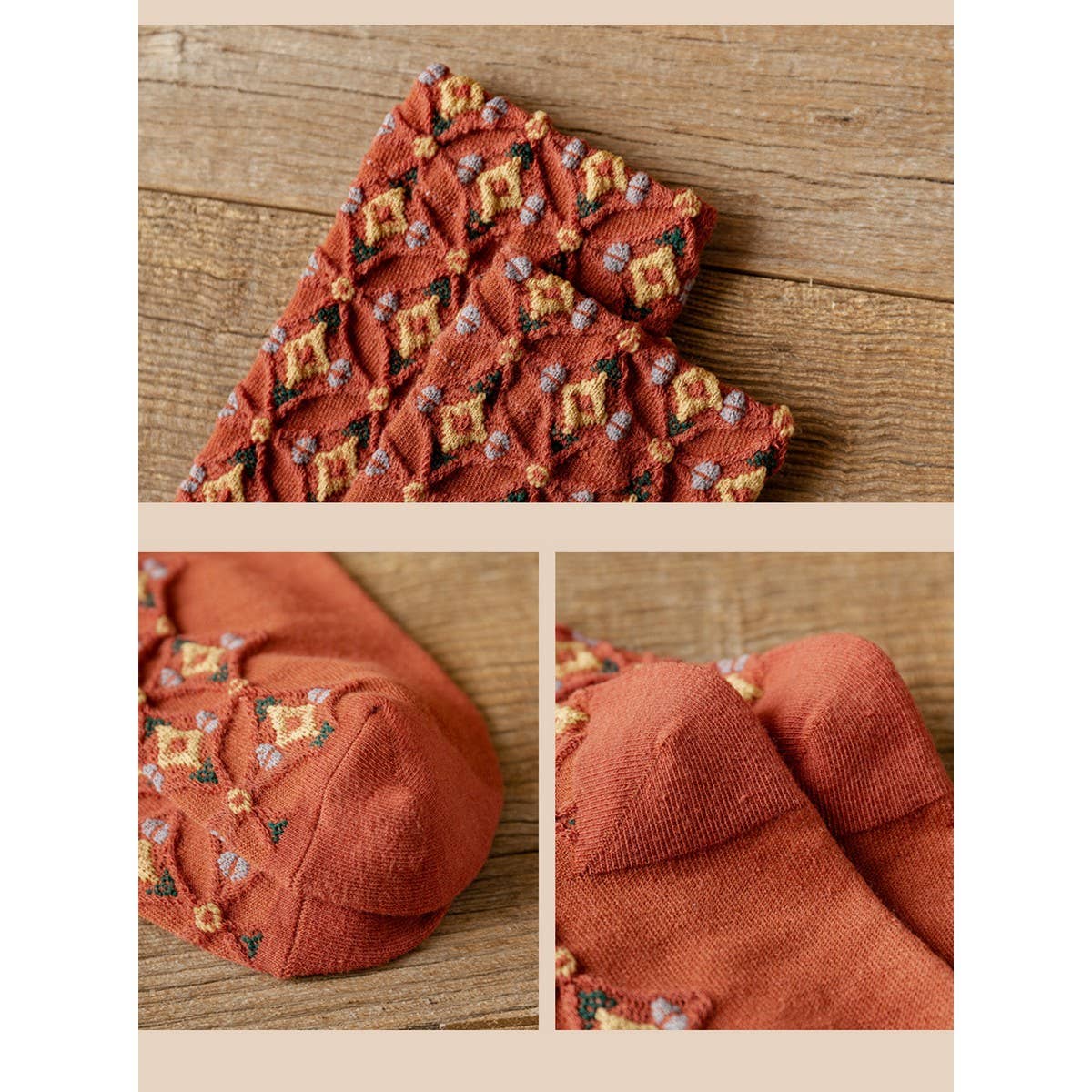 NEW DIAMOND PATTERNED WHITE TRIM MID TUBE SOCKS_CWMS0415