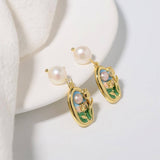 NEW HIGH END RETRO LITERARY SUNSET PEARL EARRINGS_CWAJE3794
