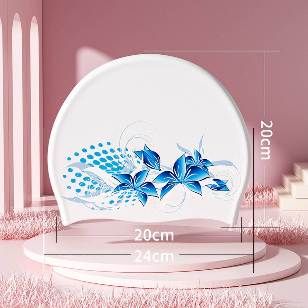 PRINTED SILICONE SWIM CAP FOR WOMEN WITH ANTI SLIP_CWMM6707