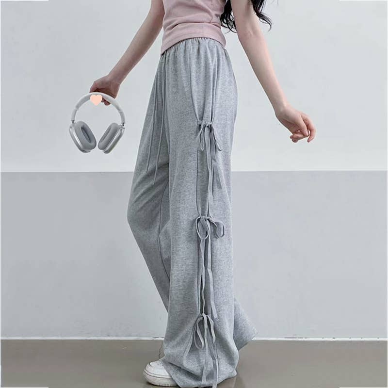 Stylish Lace-Up High-Waisted Baggy Wide-Leg Pants