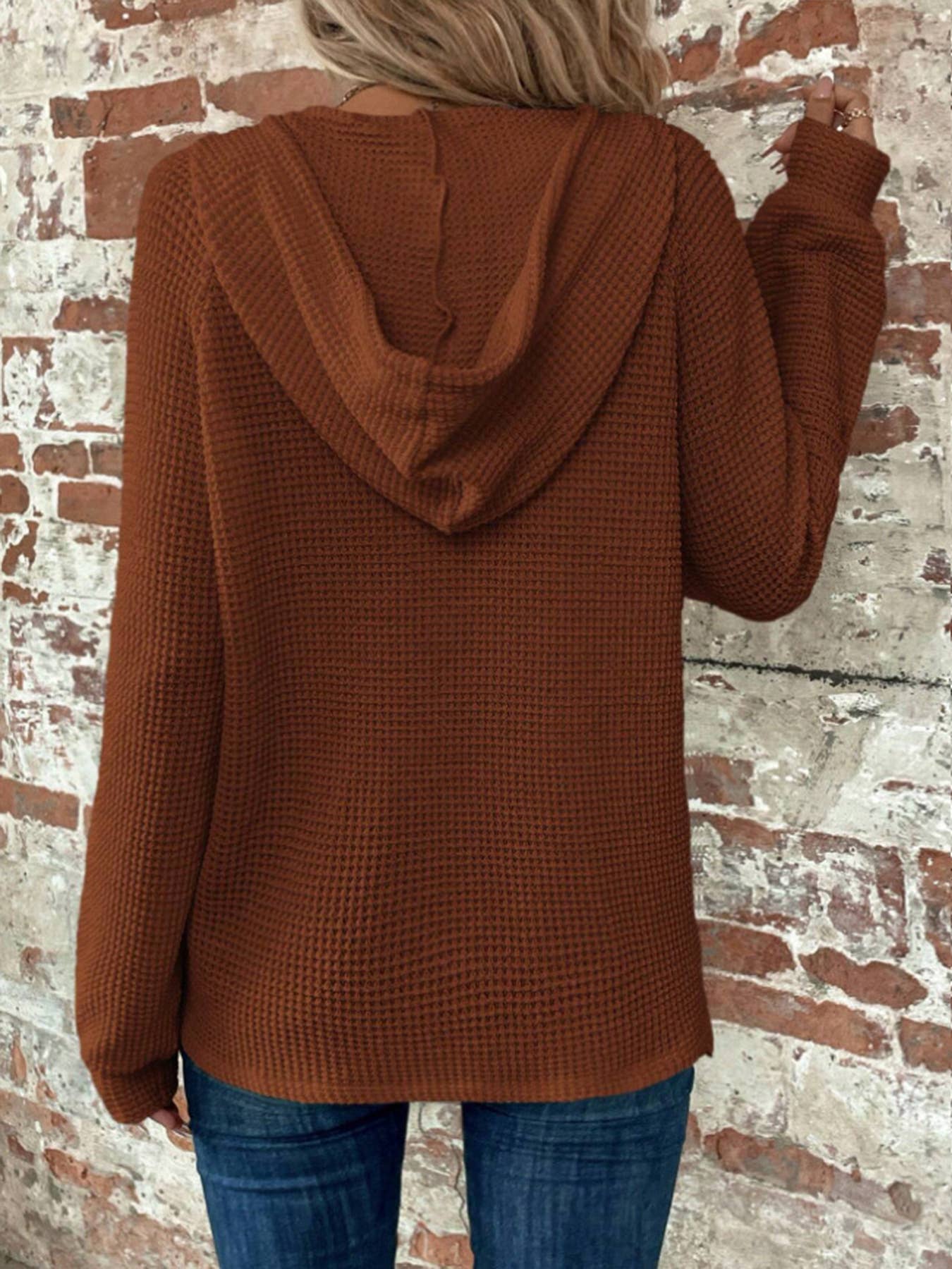 Solid-Color Hooded Loose Long-Sleeved Sweatshirt_Cwohol1143