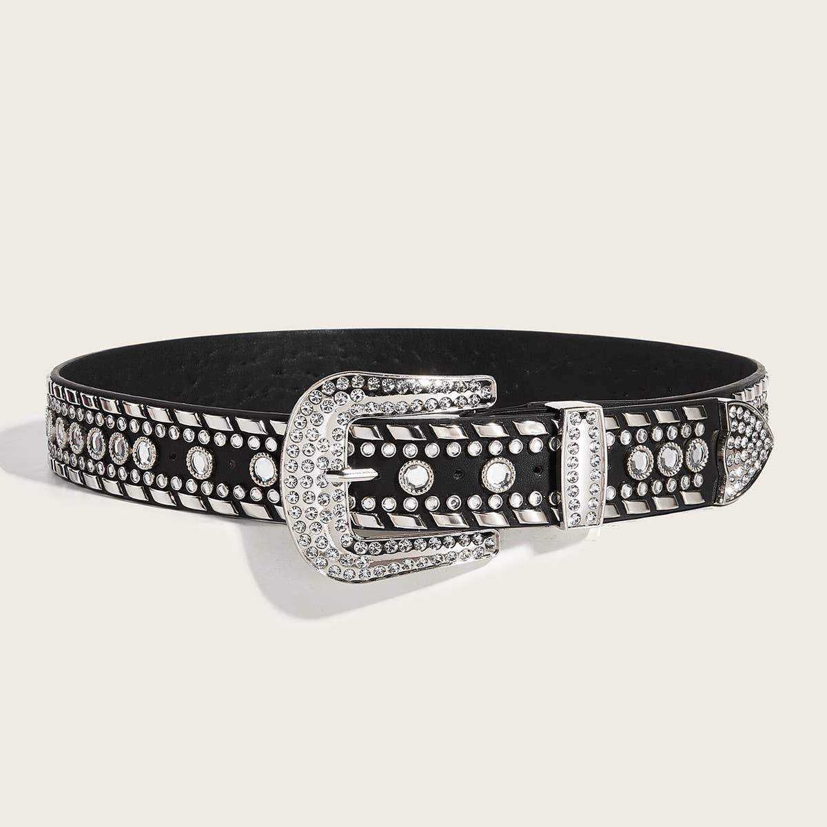 PUNK STYLE RIVET RHINESTONE BELT_CWABE0264