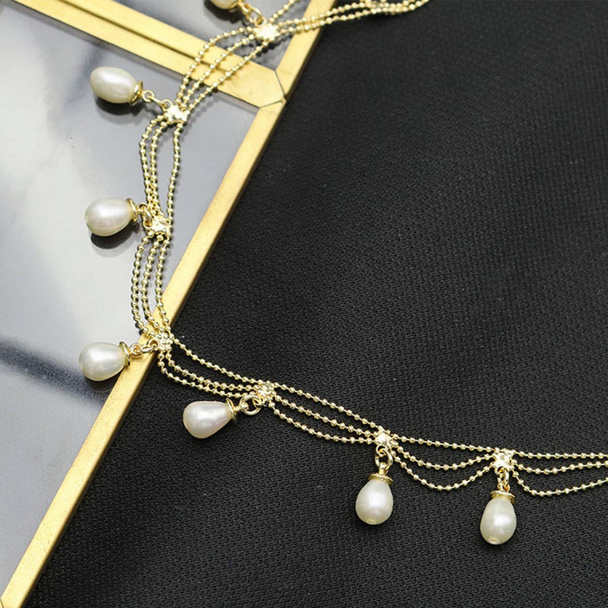 Womens Lace Tassel Natural Pearl Necklace