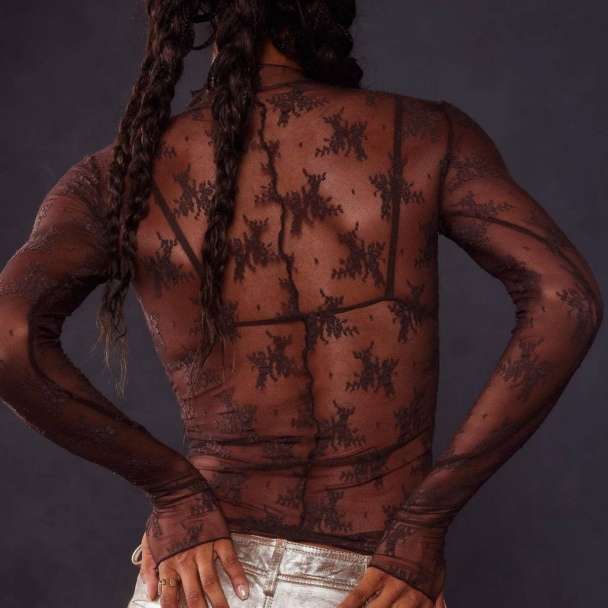 SEMI SHEER MESH LACE TOP BOTTOMING SHIRT_CWTBLL2660