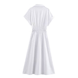 Stylish Linen Mixed Waist One-Breasted Dress
