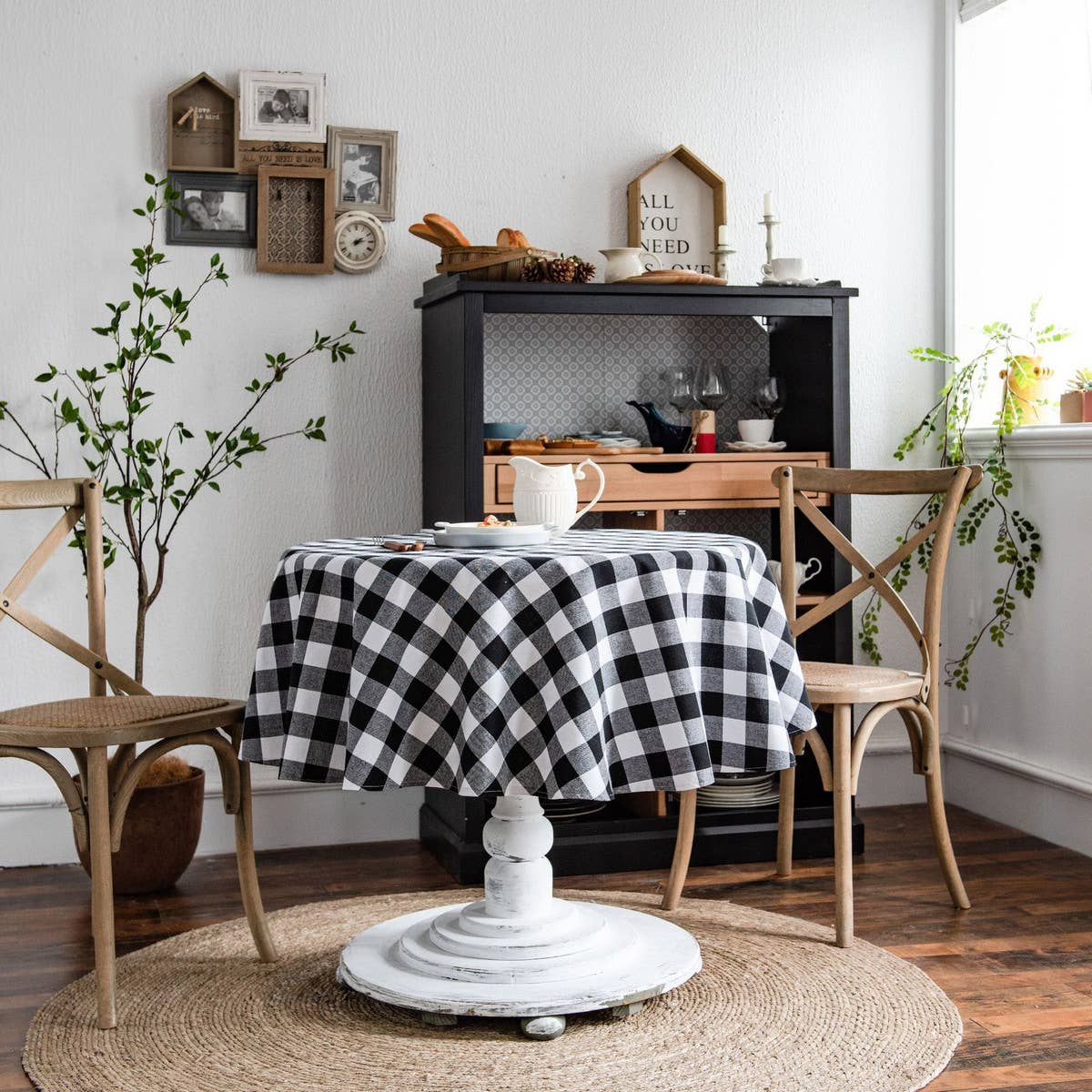 ROUND COTTON AND LINEN PLAID TABLECLOTH_CWMM0974