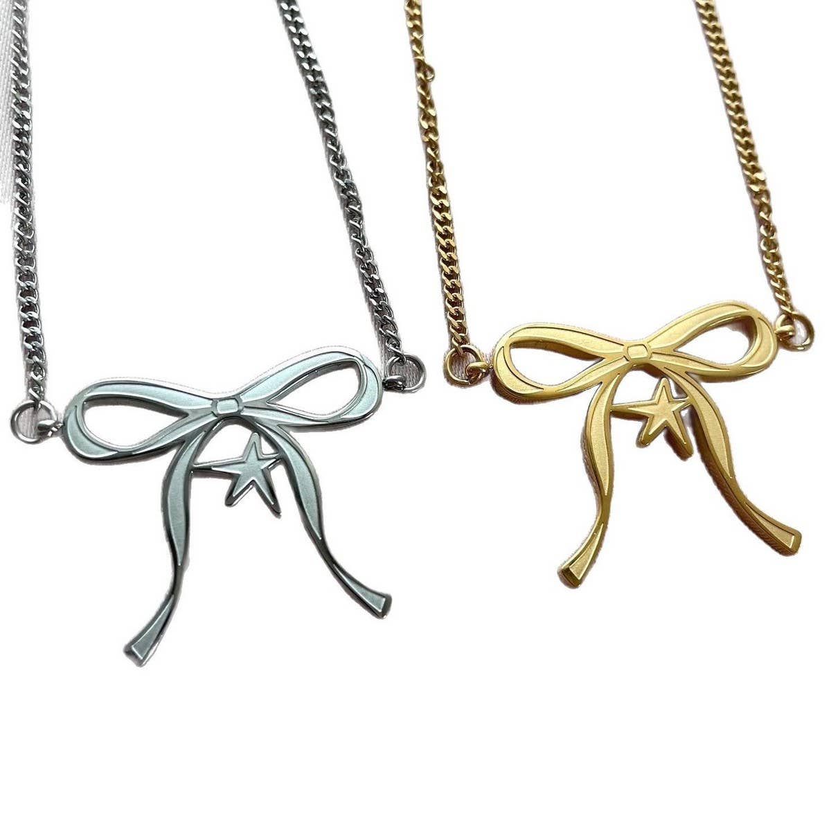 DOUBLE SIDED OIL DRIP STAR BOW EARRINGS_CWAJE5042