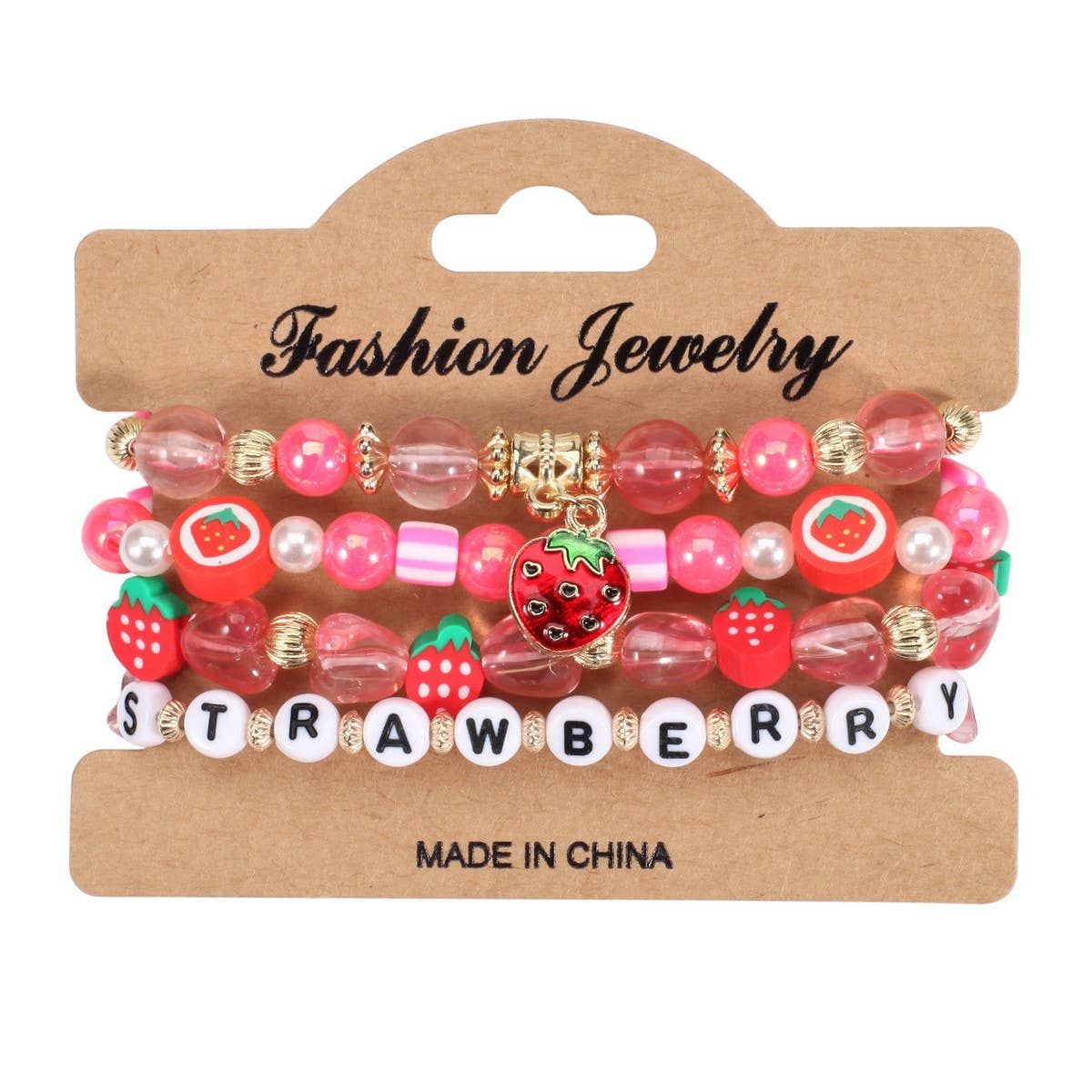 Cwmm10452_Cute Strawberry Fruit Charm Beaded Bracelet Set