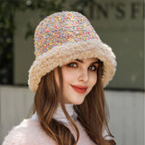 RAINBOW KNIT BEANIE COZY KNITTED BUCKET HAT_CWAH1981