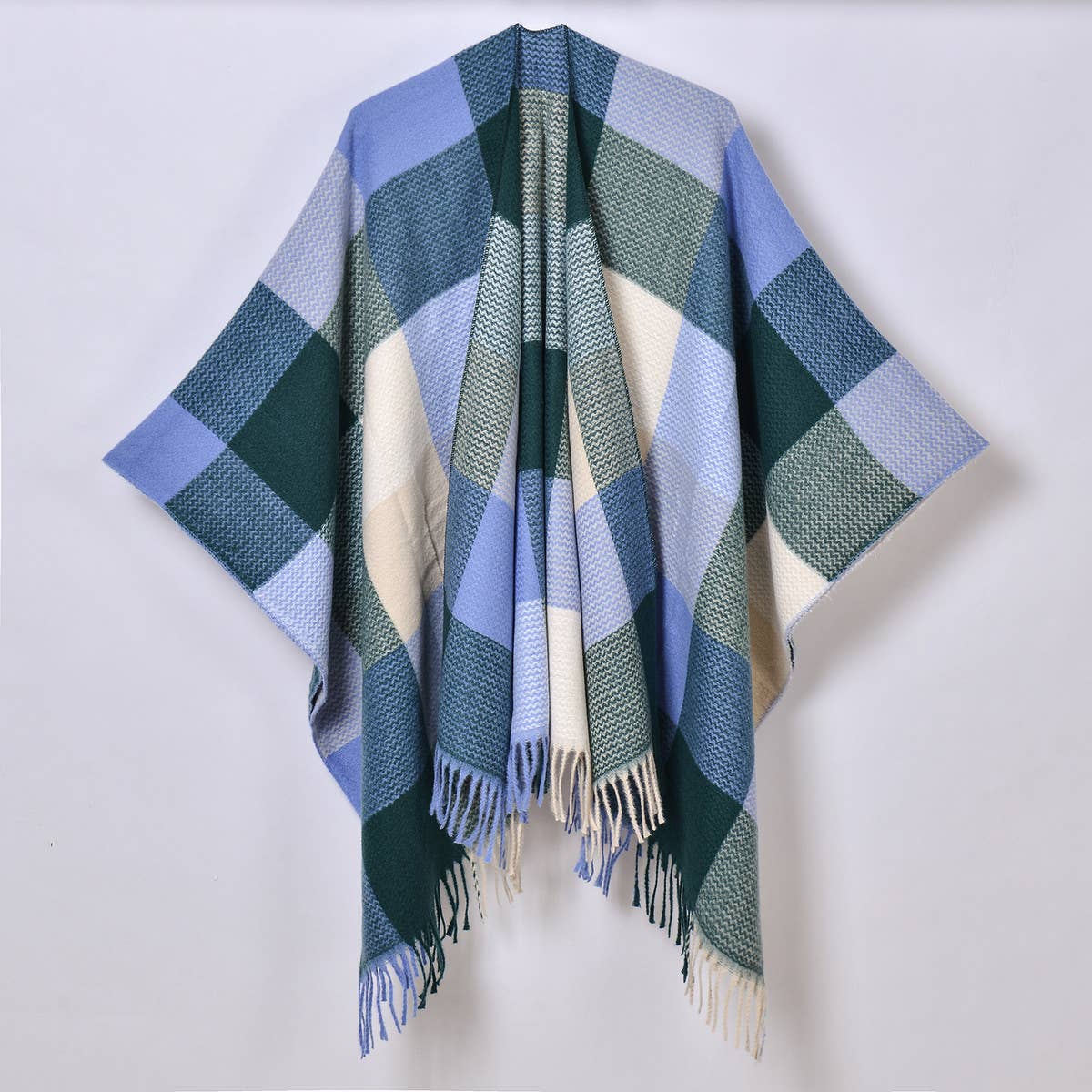 PLAID CAPE COLORBLOCK WINTER SHAWL FOR TRAVEL_CWASC0960