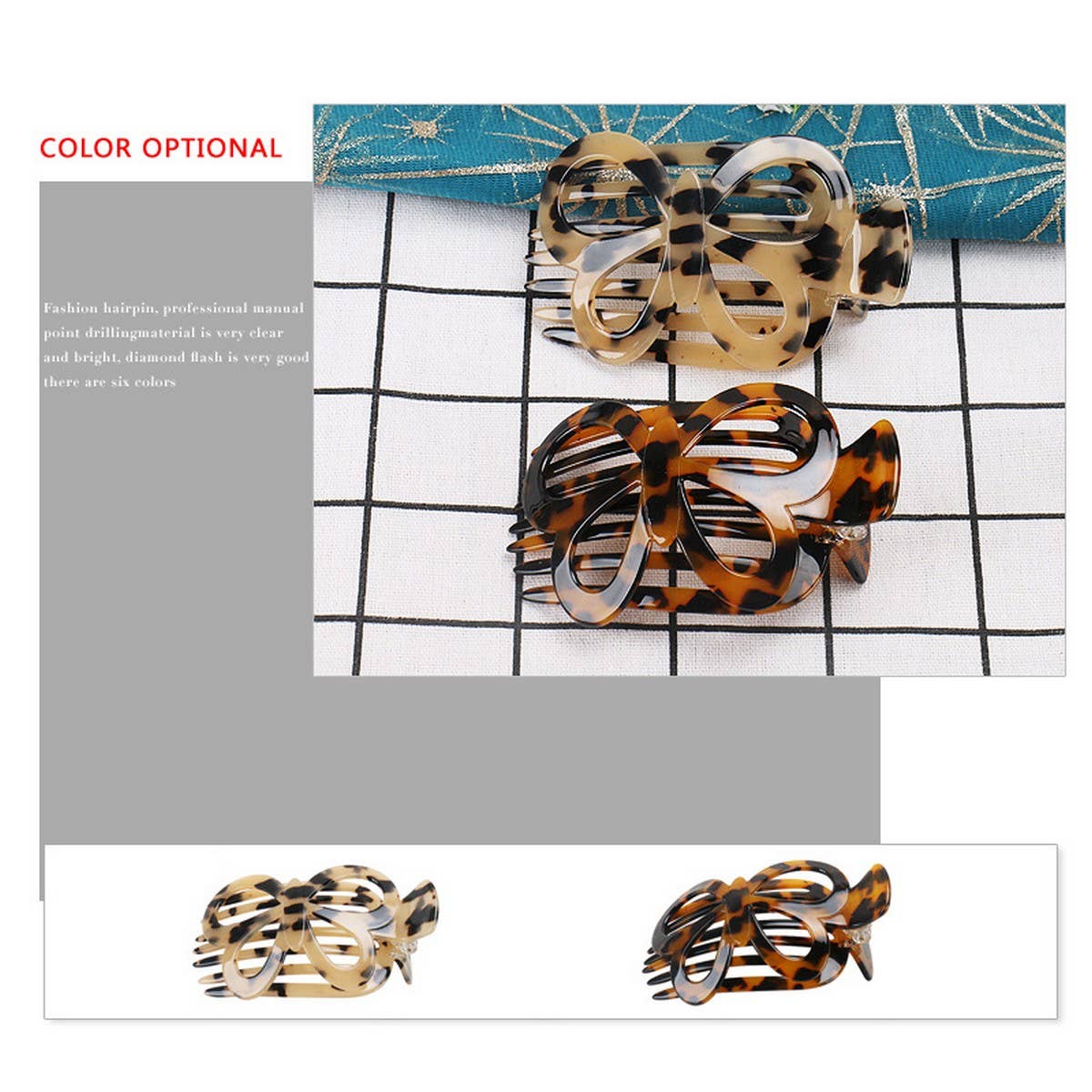 ACETATE PLATE BOW HAIR COMB CLIP NON SLIP HAIRPIN_CWAHA4225