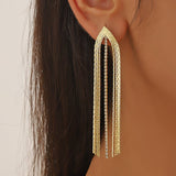 RHINESTONE DECOR METAL TASSEL DROP EARRINGS_CWAJE0451