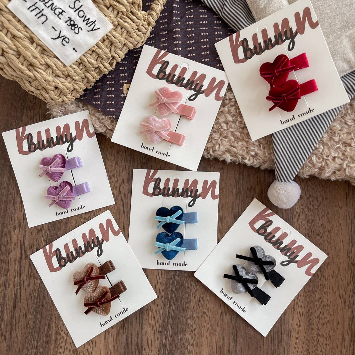 Velvet Bow Heart Clips Kids Sweet Style_Cwaha08369