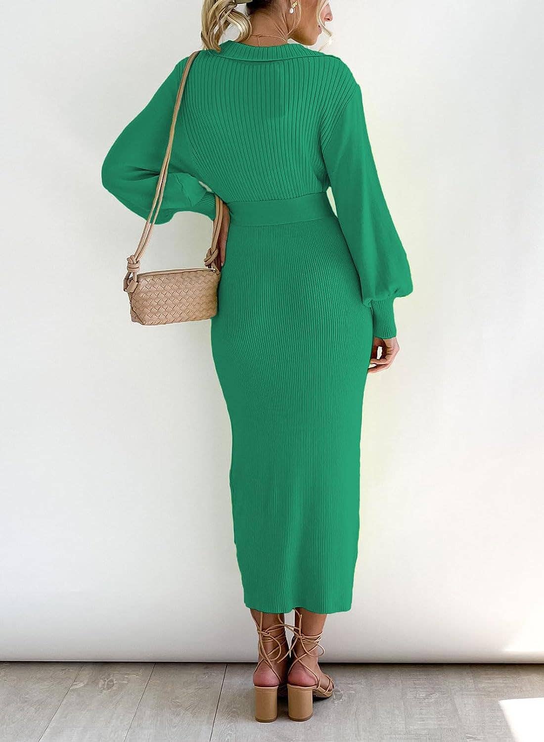 V-Neck Sexy Knit Sheath Lace-Up Dress