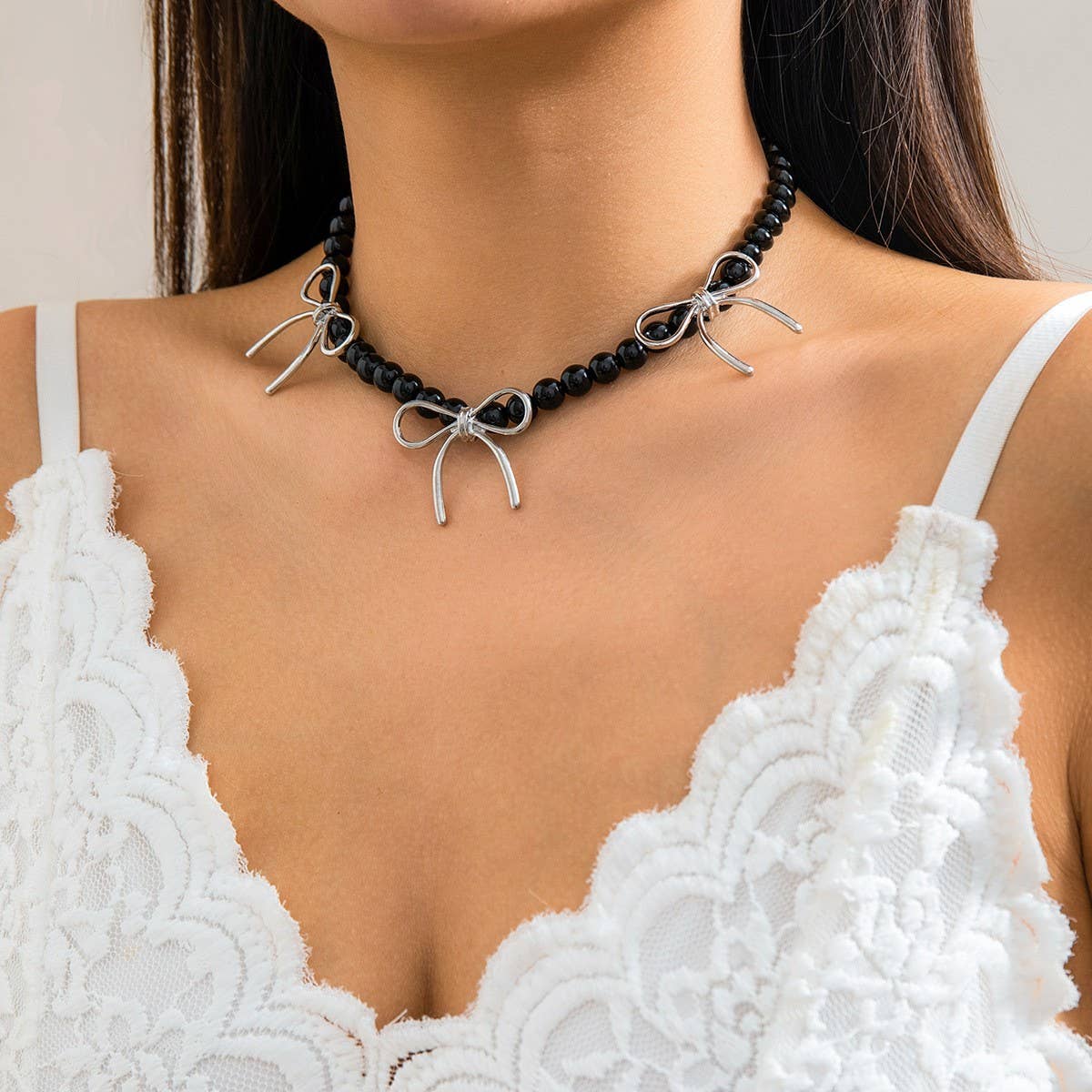 HOT SELLING BLACK BOW BEADED NECKLACE_CWAJE1171