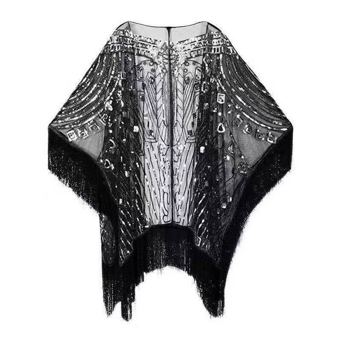 ELEGANT SHEER SEQUIN FRINGE WRAP FORMAL DRESS_CWMM8955