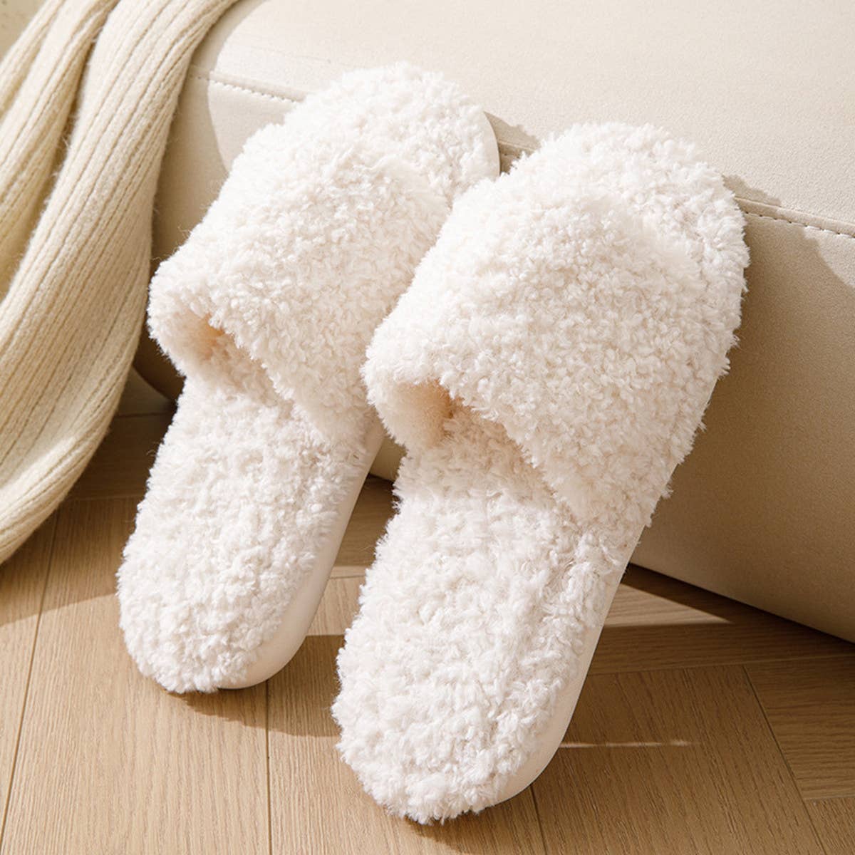 HOME SOLID COLOR CURLY COTTON SLIPPERS_CWSHS0827