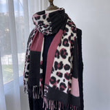 LEOPARD COLORBLOCK SCARF WARM TASSEL WINTER WRAP_CWASC1458