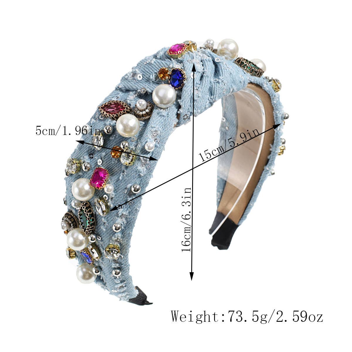 KNOTTED DENIM HEADBAND WITH COLORFUL RHINESTONES_CWAHA2292