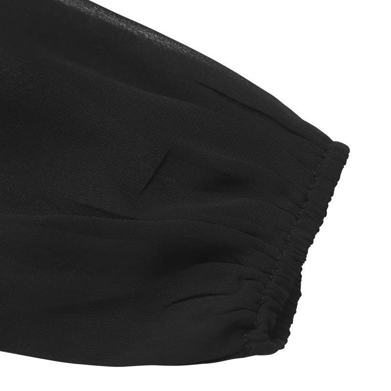 Solid-Color Mesh Spliced V-Neck Jumpsuit