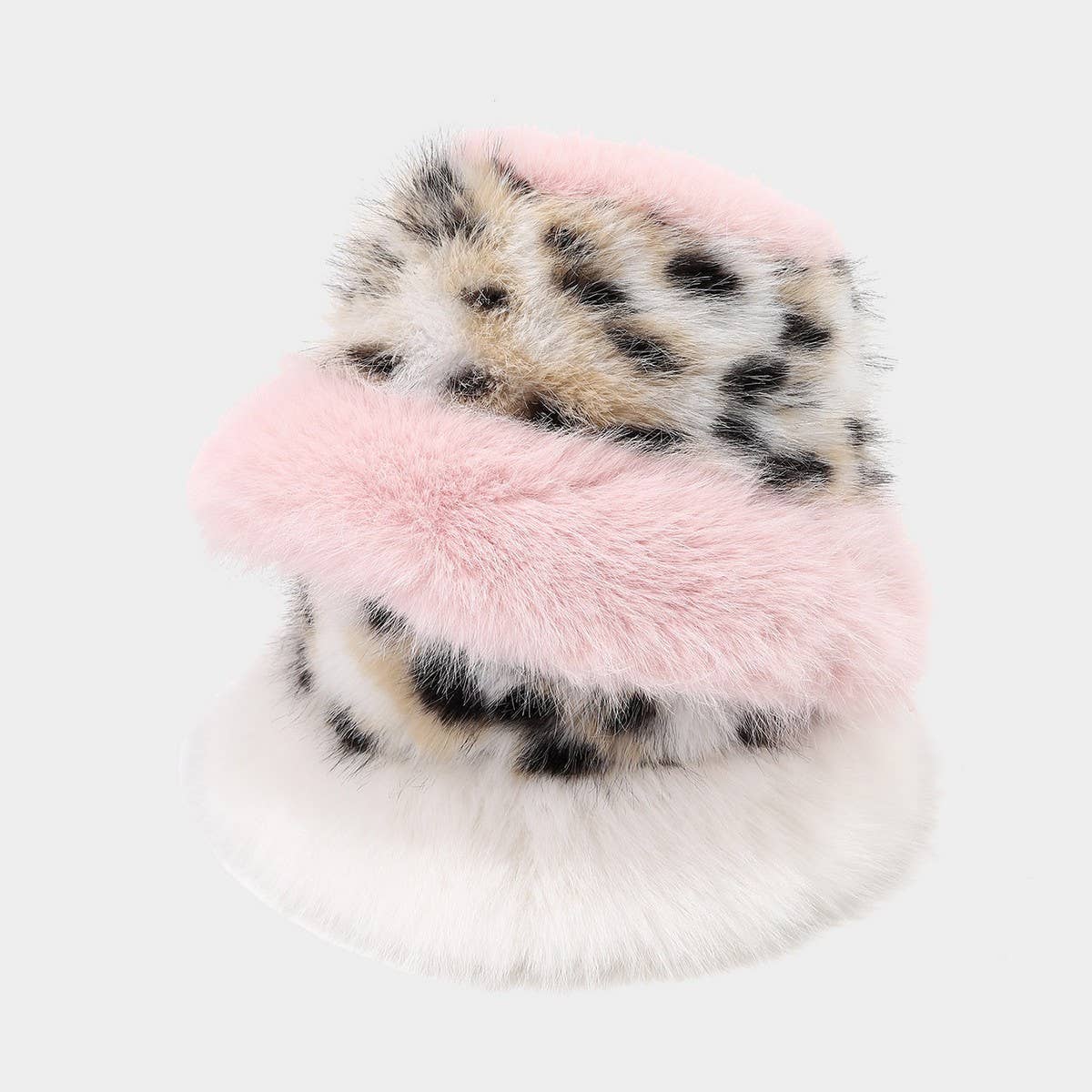 Leopard Faux Fur Bucket Hat Warm Winter Cap_Cwah04775