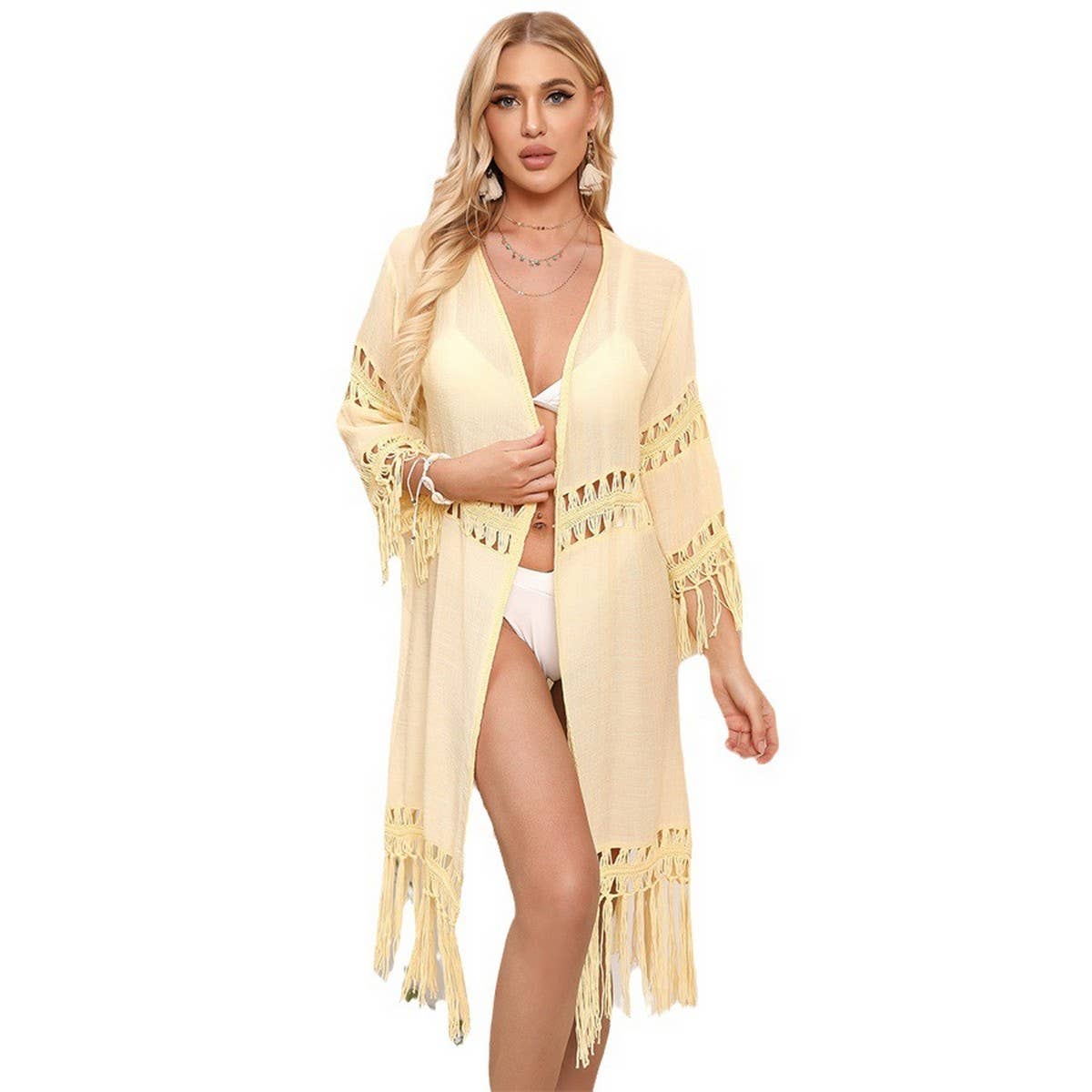 PANELED TASSEL LOOSE CARDIGAN BEACH COVER UP_CWMM1238