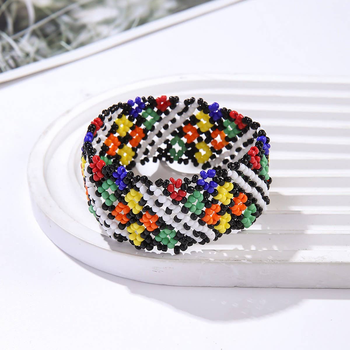 ETHNIC RICE BEAD WOVEN COLORFUL WIDE BRACELET_CWMM3528