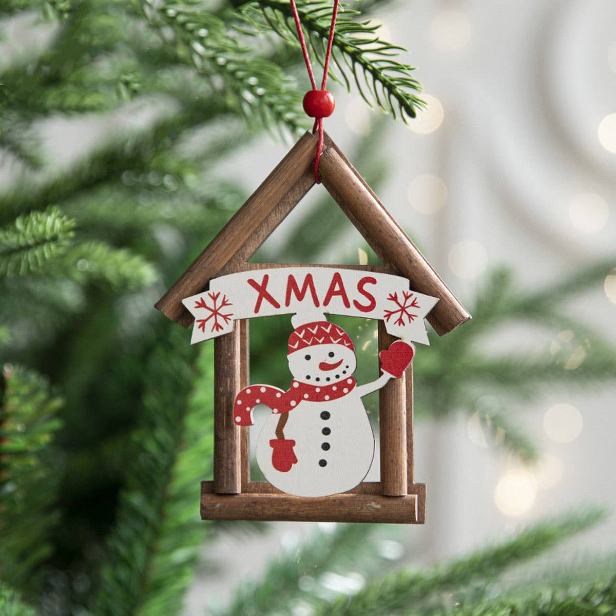 Wooden House Christmas Tree Hanging Ornament_Cwmm9778
