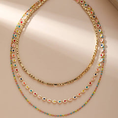 Titanium Steel Oil Drop Threelayer Stackingnecklace_Cwmm3584