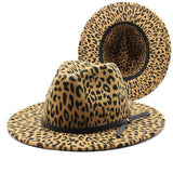 LEOPARD PRINT WOOLEN HAT WIDE BRIM JAZZ HAT_CWAH2534