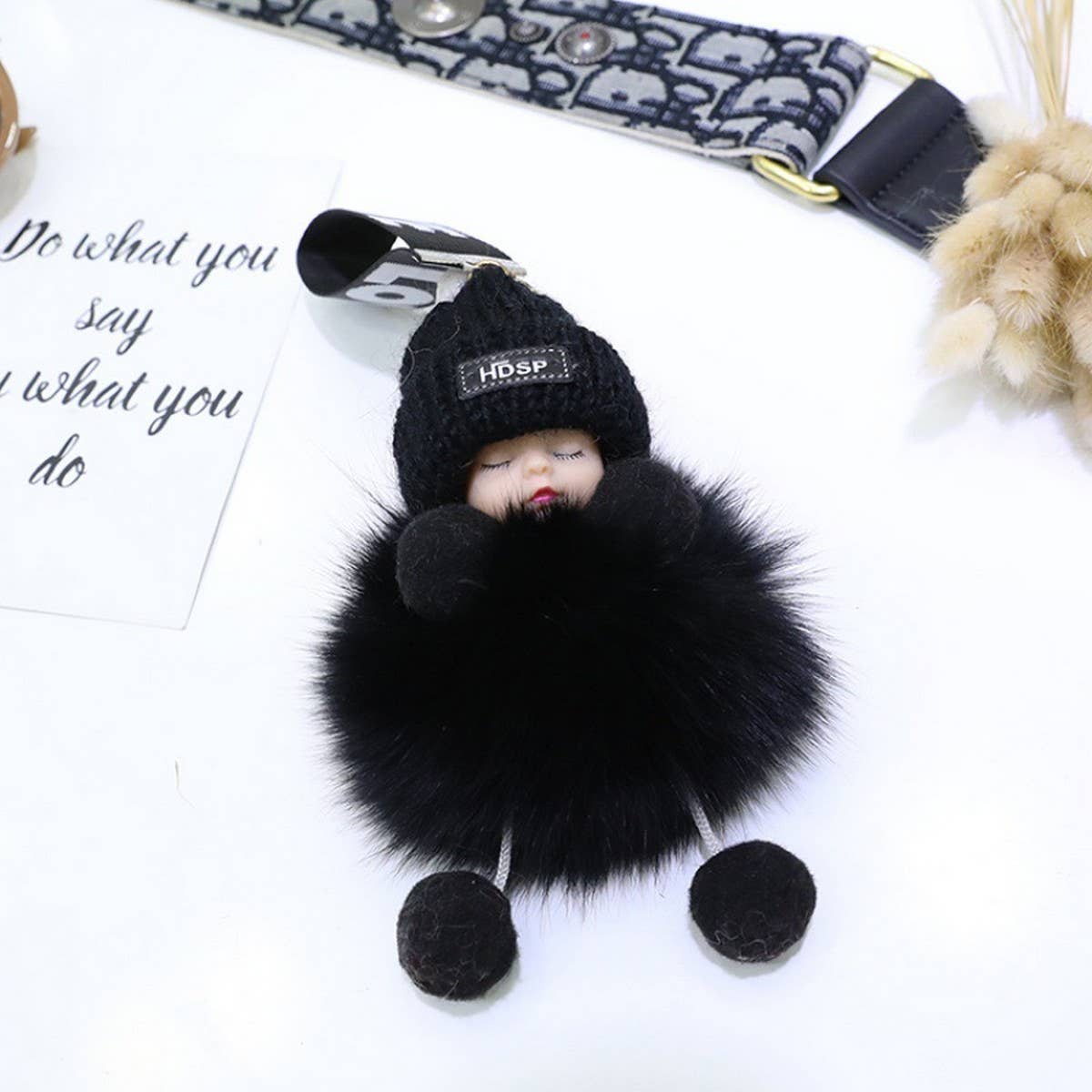 FURRY BALL PENDANT SLEEPING DOLL PENDANT KEYCHAIN_CWMM2513