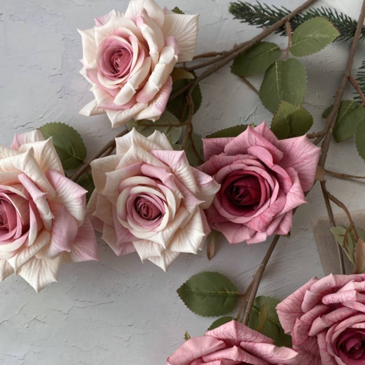 ARTIFICIAL CAPPUCCINO ROSE BOUQUET WITH 3 HEADS_CWMM6505