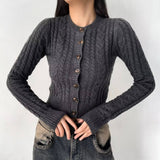 Vintage Button-Twist Knit Short Cardigan Sweater