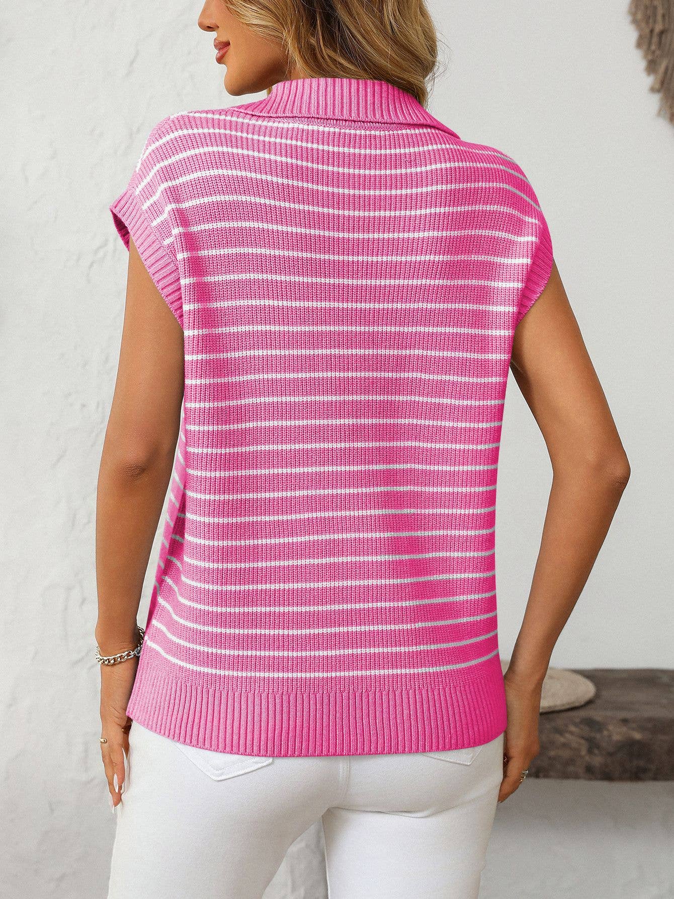 V-Neck Casual Striped Lapel Knitted Sweater