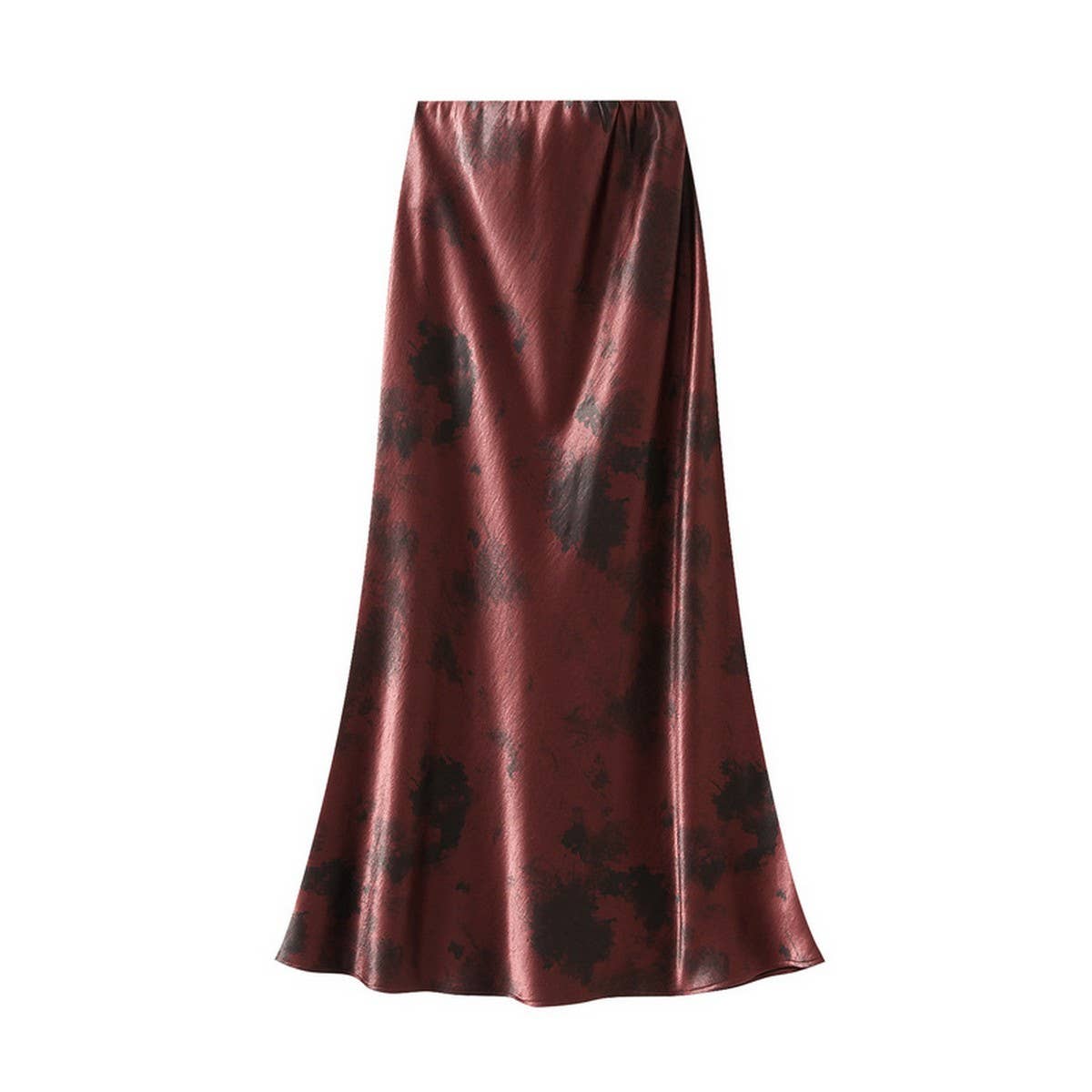 Tie-Dye Satin Print Fishtail Midi Skirt_Cwbms0386