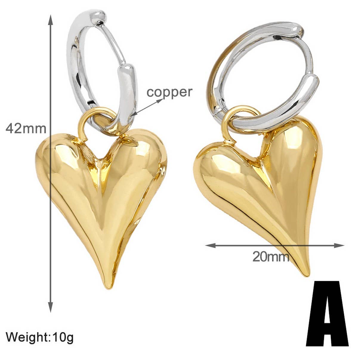 GOLD PLATED HEART SHAPED PENDANT EARRINGS_CWAJE0983