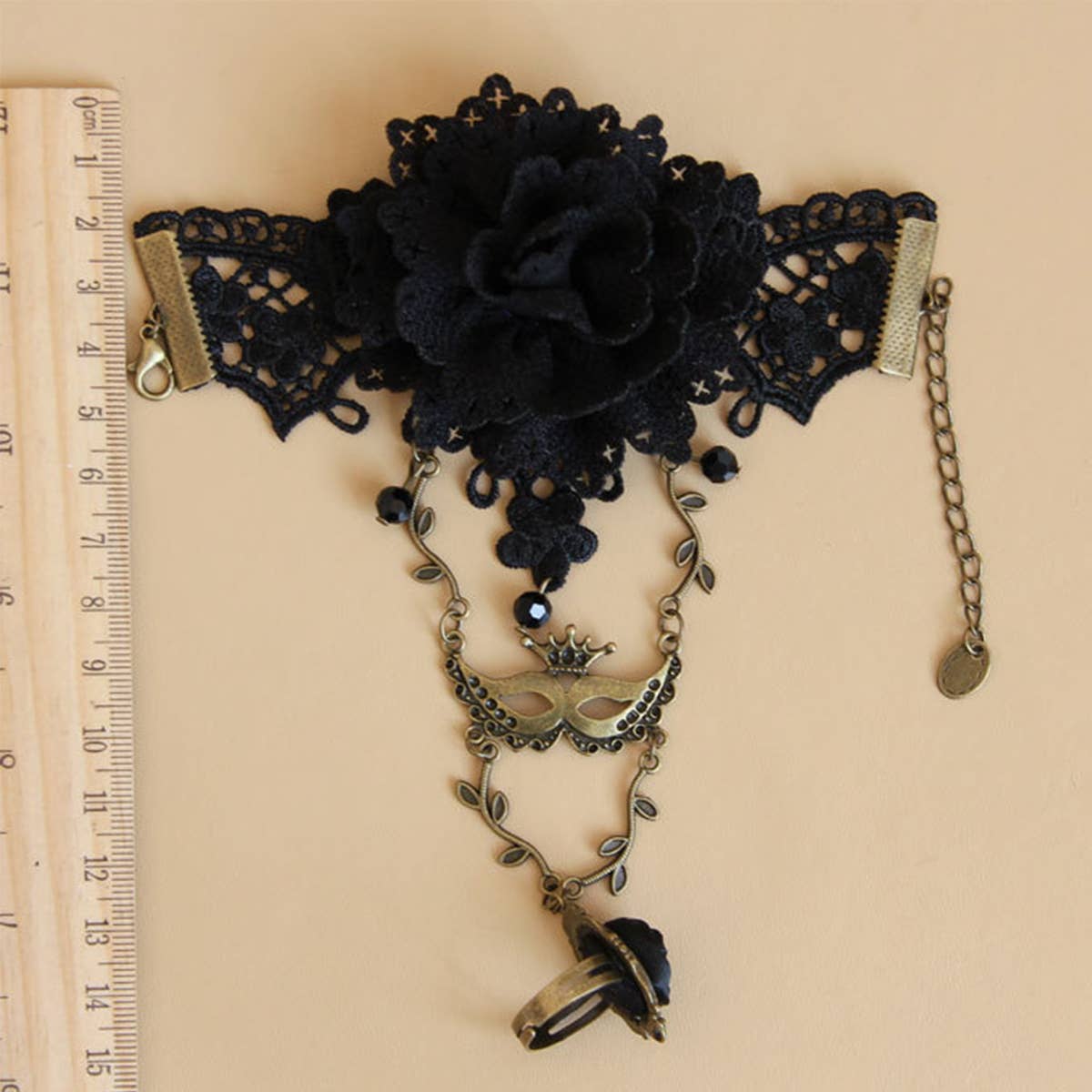 HALLOWEEN FLOWER CRYSTAL LACE BRACELET WITH RING_CWMM0162