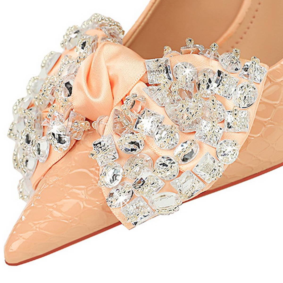 SHALLOW POINTED TOE RHINESTONE BOW HIGH HEELS_CWSHH0079