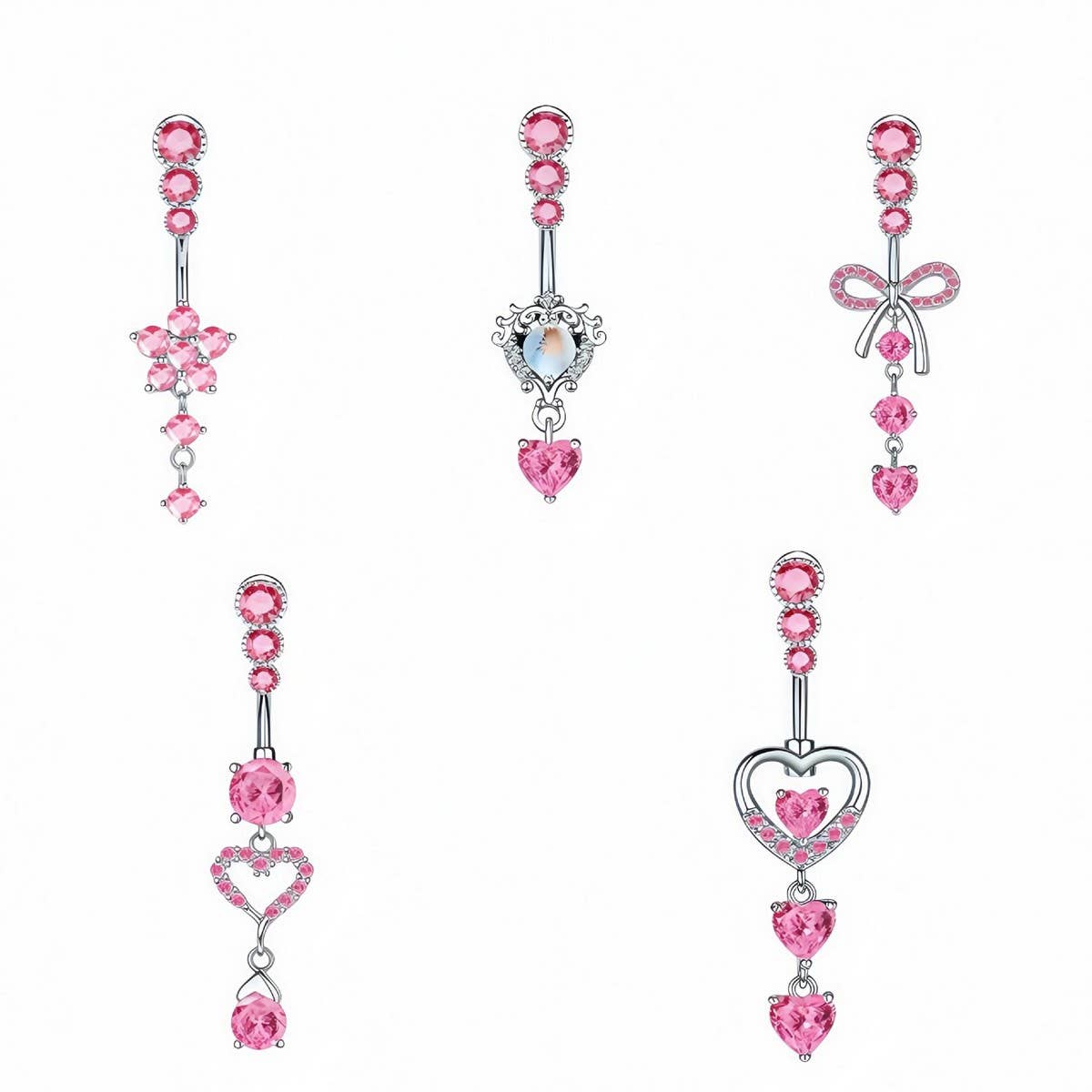 BUTTERFLY CZ BELLY RING WITH STAINLESS STEEL BAR_CWMM9250