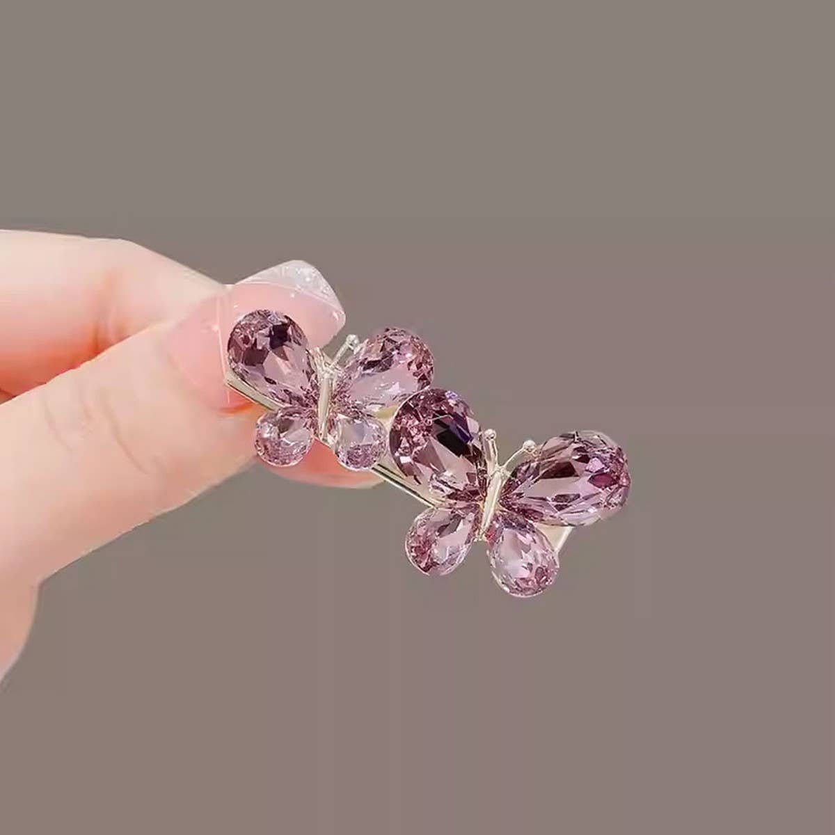 ROSE QUARTZ BUTTERFLY DUCKBILL CLIP SIDE HAIRPIN_CWAHA4696