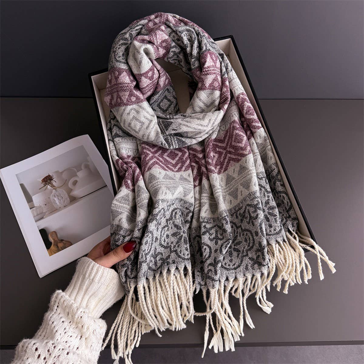 Classic Cashmere Feel Soft Warm Tassel Scarf_Cwasc03243