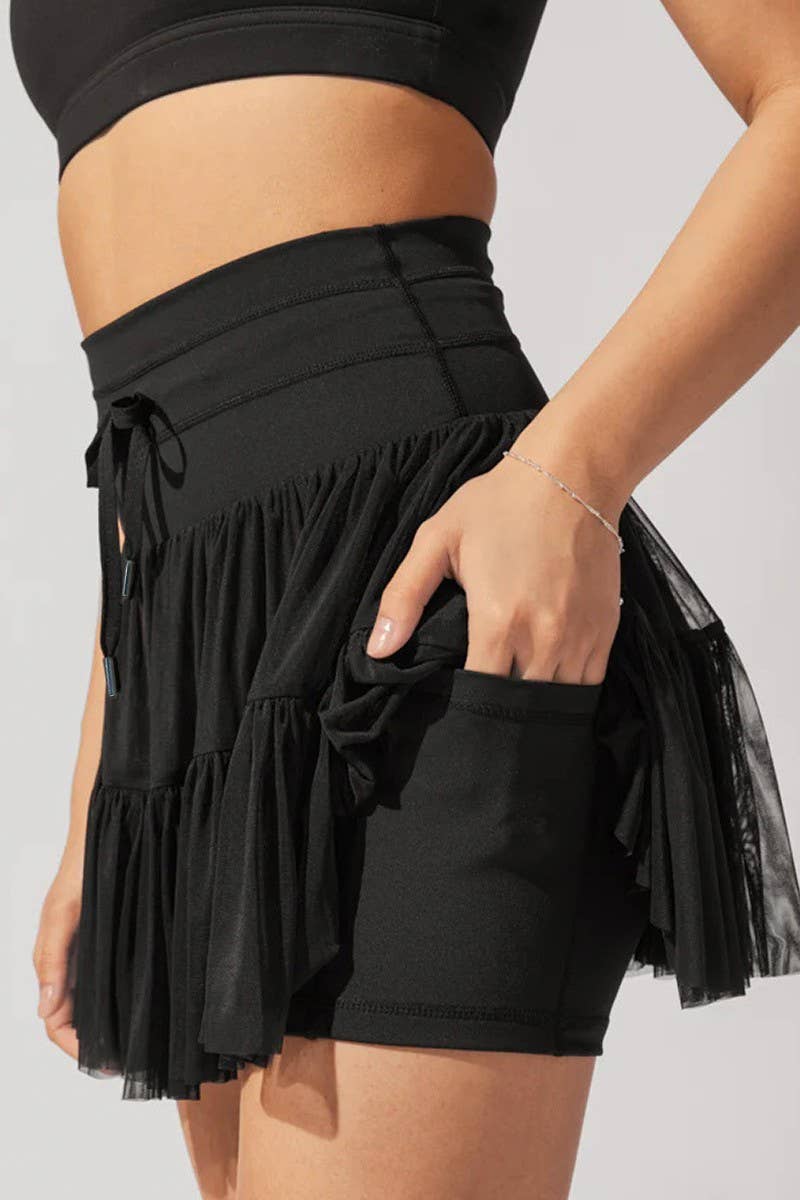 Womens High Waist Lace-Up Pleated Skirt