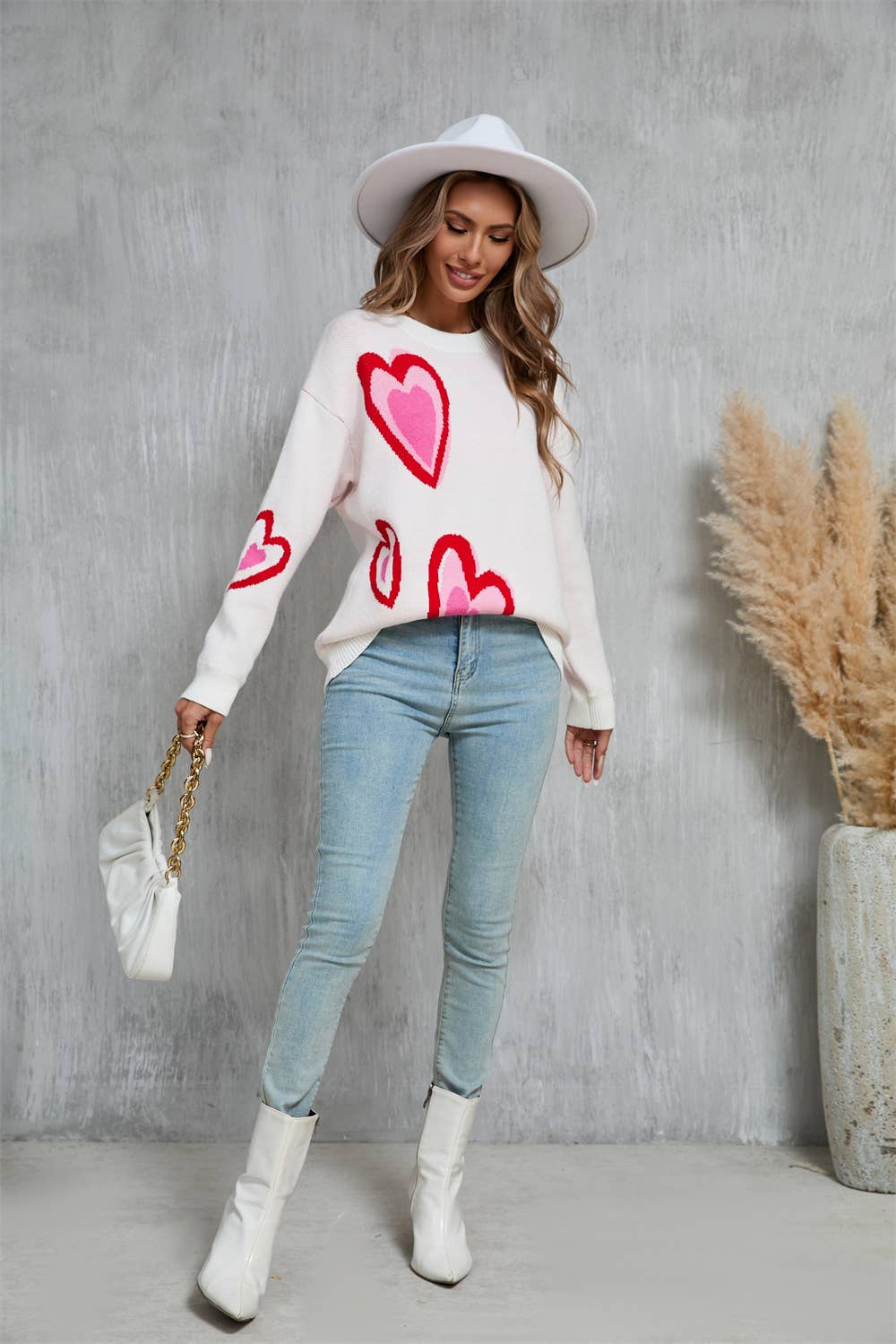 Valentines Day Heart Peach Sweater Knit