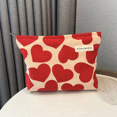 Corduroy Heart Makeup Bag Travel Wash Organizer_Cuab00664