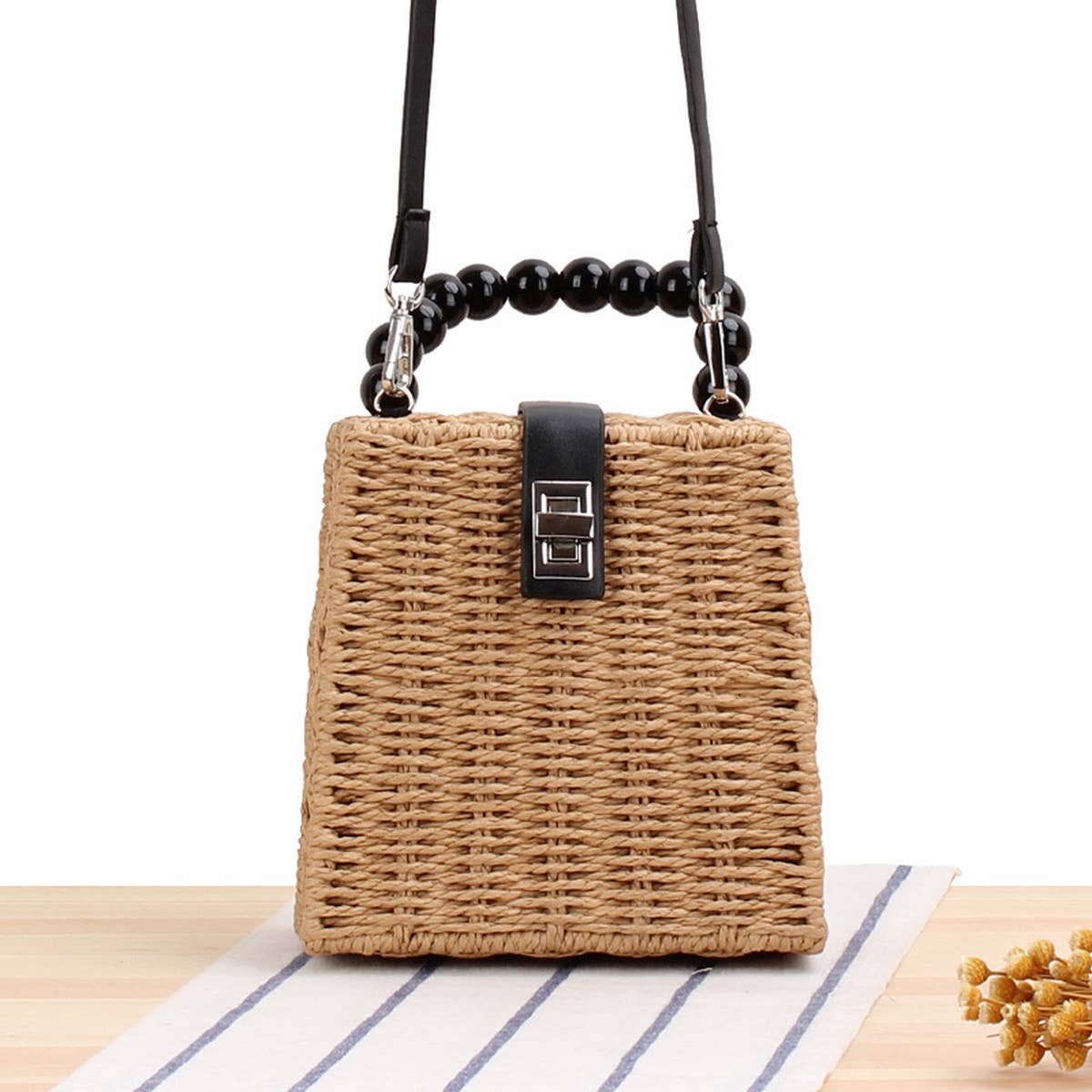 CUTE WOODEN BEAD PORTABLE WOVEN BAG_CWAB2096