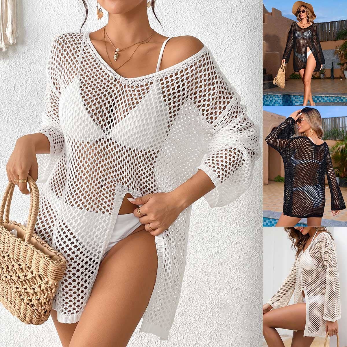 HOLLOW SIDE SLIT BEACH SWIMSUIT COVER UP_CWMW0638